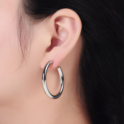 24K Gold Filled 40mm Minimalist C-Shaped Hoop Earrings in Gold &amp; Silver | AD718 AD719