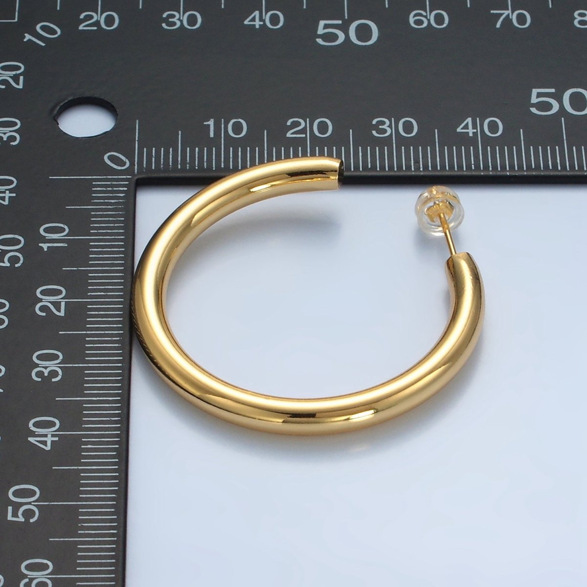 24K Gold Filled 40mm Minimalist C-Shaped Hoop Earrings in Gold &amp; Silver | AD718 AD719