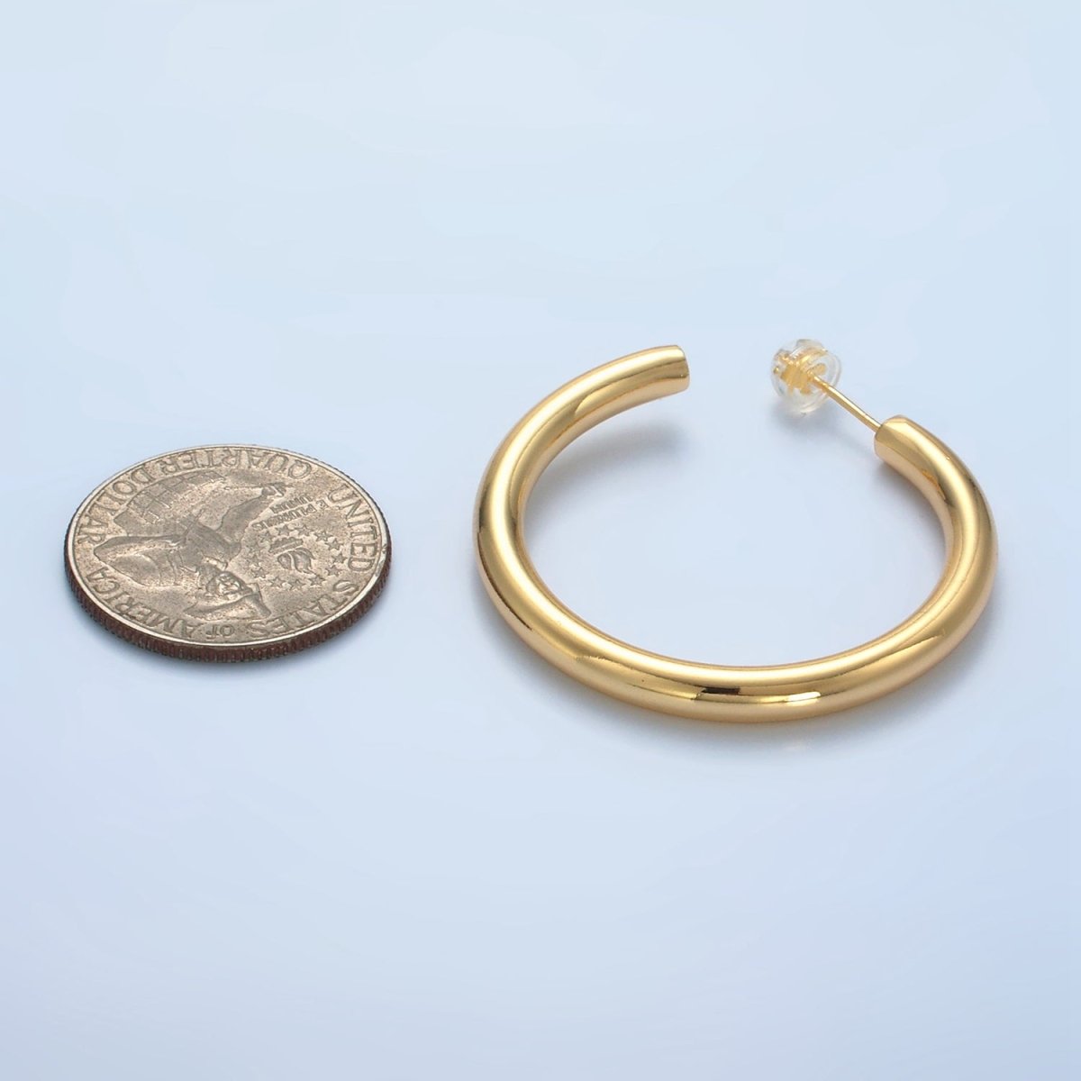 24K Gold Filled 40mm Minimalist C-Shaped Hoop Earrings in Gold &amp; Silver | AD718 AD719