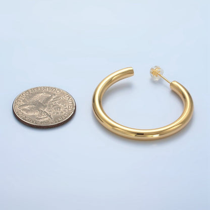 24K Gold Filled 40mm Minimalist C-Shaped Hoop Earrings in Gold &amp; Silver | AD718 AD719
