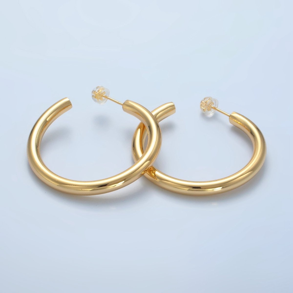 24K Gold Filled 40mm Minimalist C-Shaped Hoop Earrings in Gold &amp; Silver | AD718 AD719