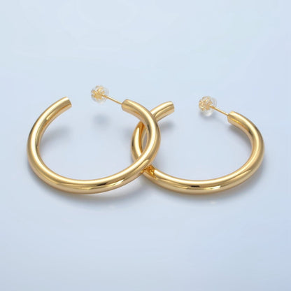 24K Gold Filled 40mm Minimalist C-Shaped Hoop Earrings in Gold &amp; Silver | AD718 AD719