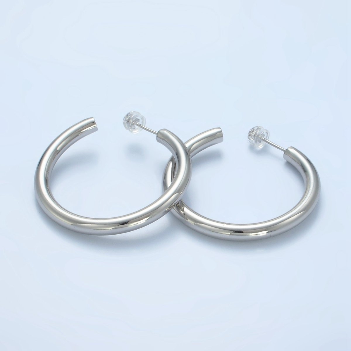 24K Gold Filled 40mm Minimalist C-Shaped Hoop Earrings in Gold &amp; Silver | AD718 AD719