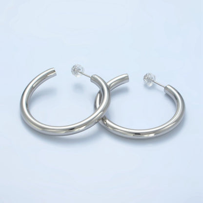 24K Gold Filled 40mm Minimalist C-Shaped Hoop Earrings in Gold &amp; Silver | AD718 AD719