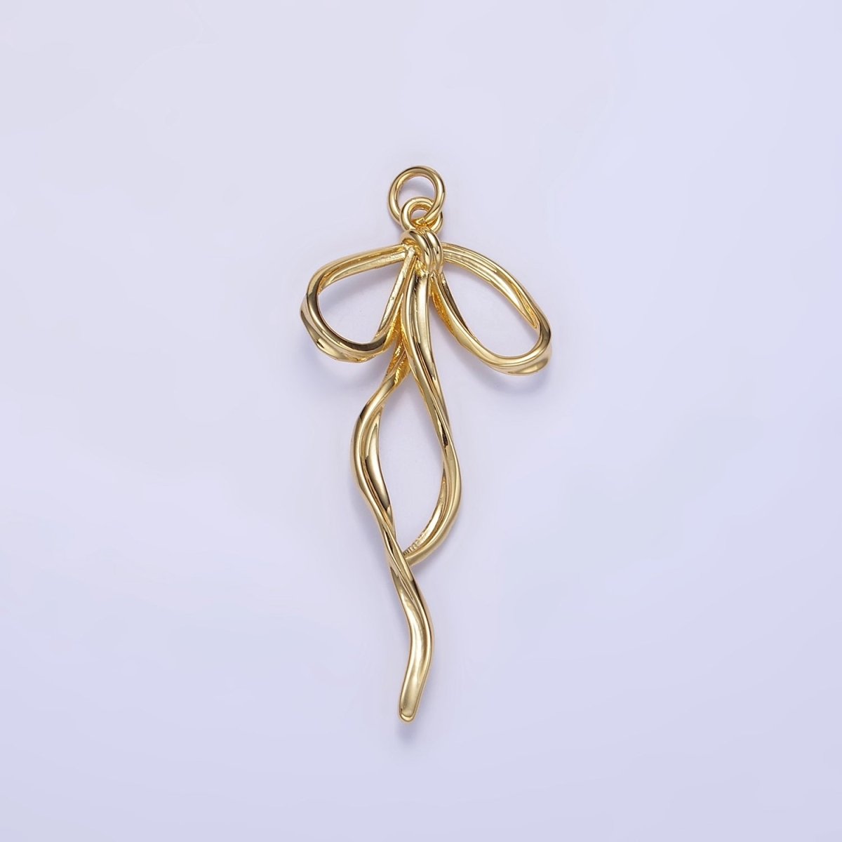 24K Gold Filled 40mm Ribbon Bow Twirl Charm in Gold &amp; Silver | D440 D441
