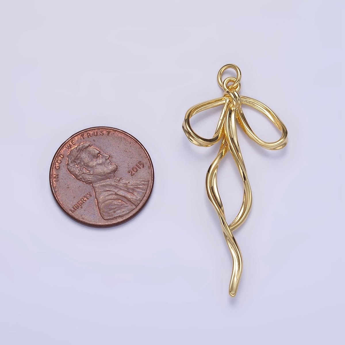 24K Gold Filled 40mm Ribbon Bow Twirl Charm in Gold &amp; Silver | D440 D441