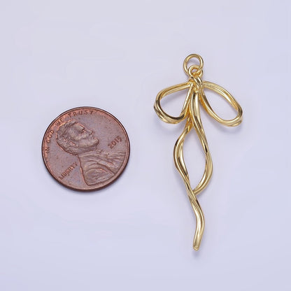 24K Gold Filled 40mm Ribbon Bow Twirl Charm in Gold &amp; Silver | D440 D441