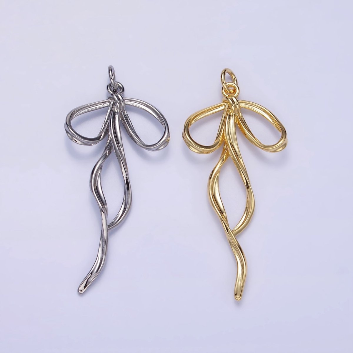 24K Gold Filled 40mm Ribbon Bow Twirl Charm in Gold &amp; Silver | D440 D441