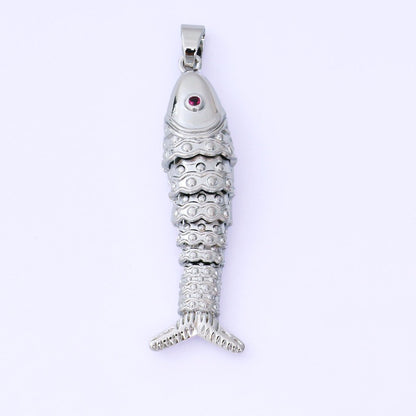 24K Gold Filled 43mm Fuchsia CZ Dotted Sardine Fish Multidimensional Charm in Gold &amp; Silver | AA1620