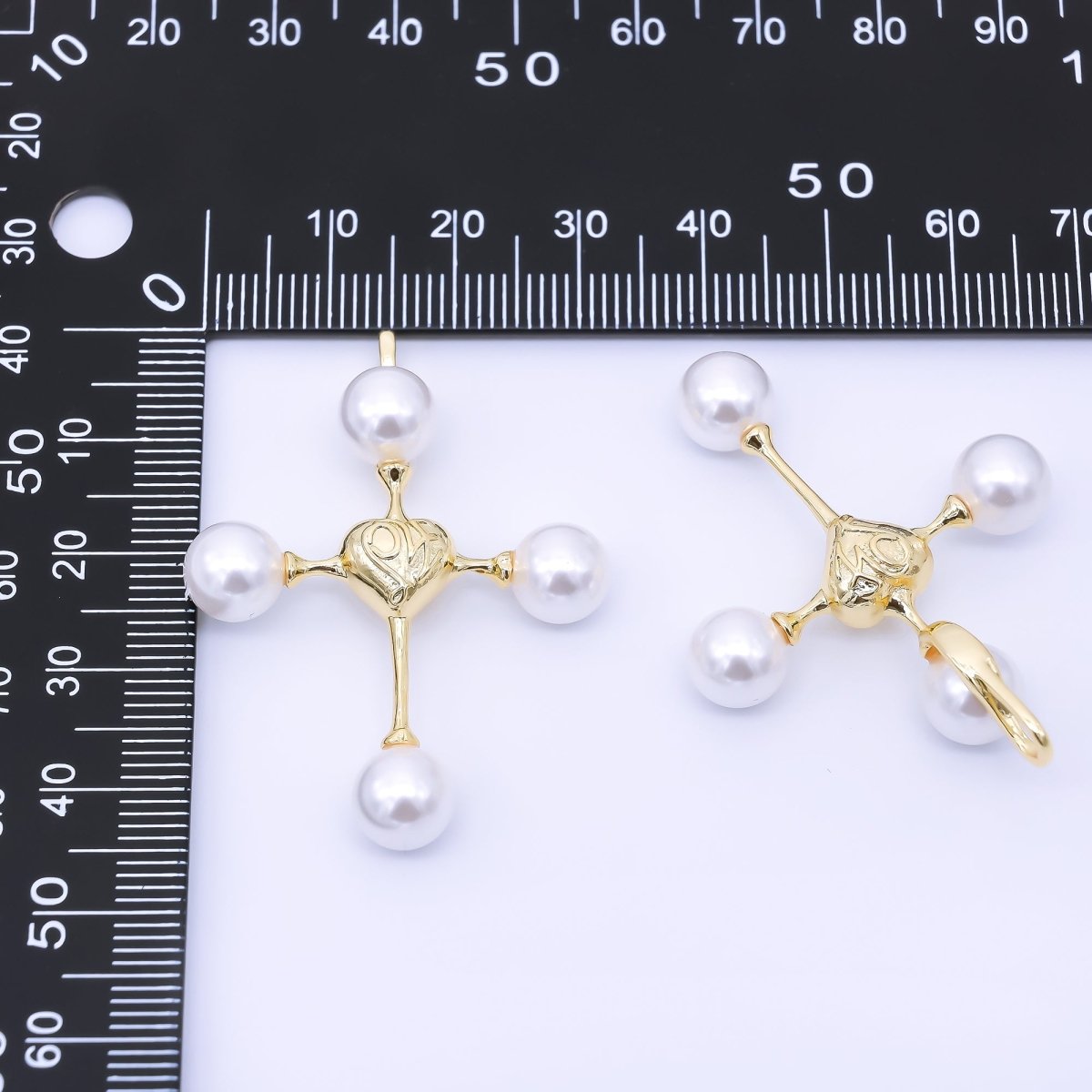 24K Gold Filled 44mm Shell Pearl Heart Religious Cross Pendant | AF570