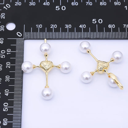 24K Gold Filled 44mm Shell Pearl Heart Religious Cross Pendant | AF570