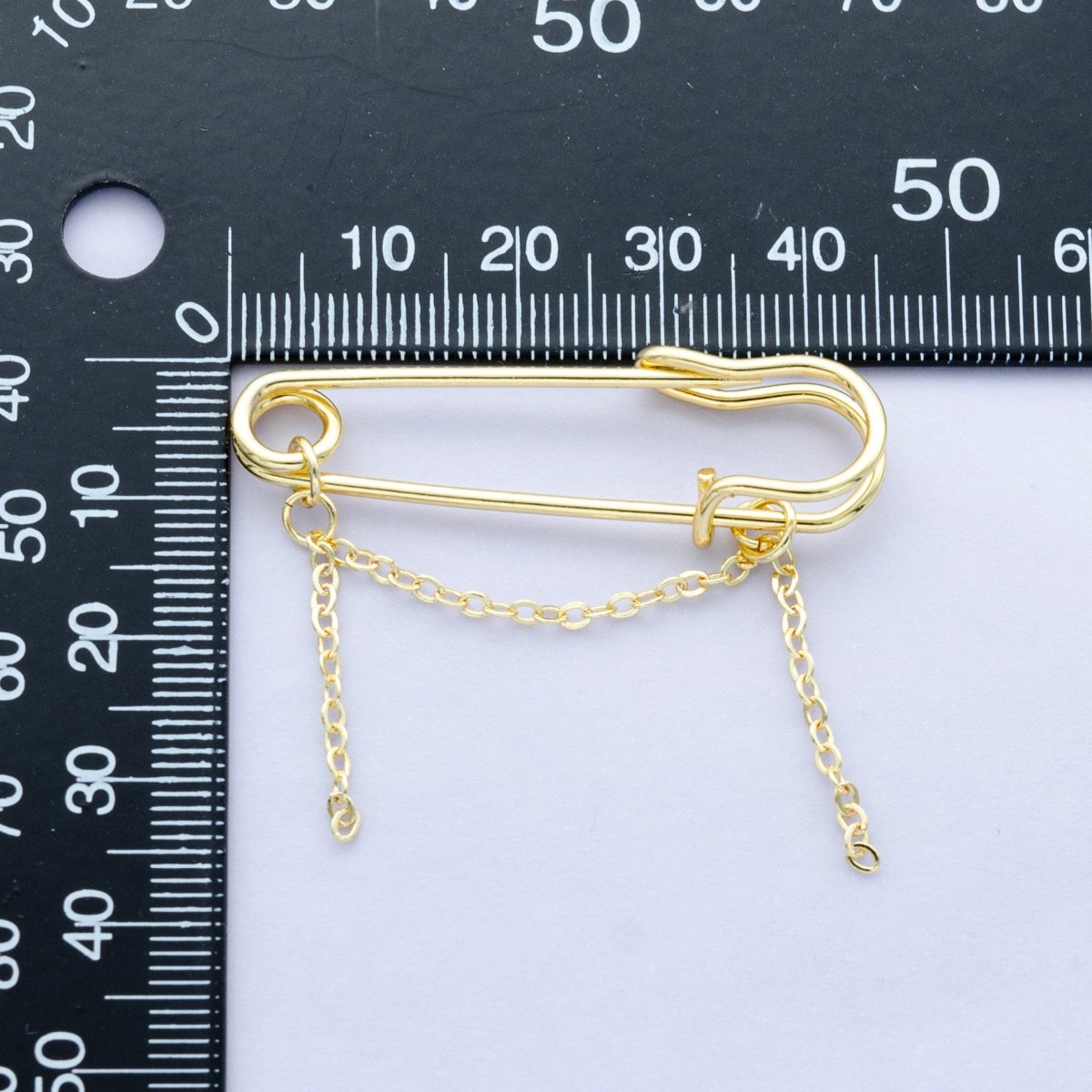 24K Gold Filled 45mm, 75mm, 100mm Chain Drop Safety Pin Brooch Finding | WA-3046 ~ WA-3048