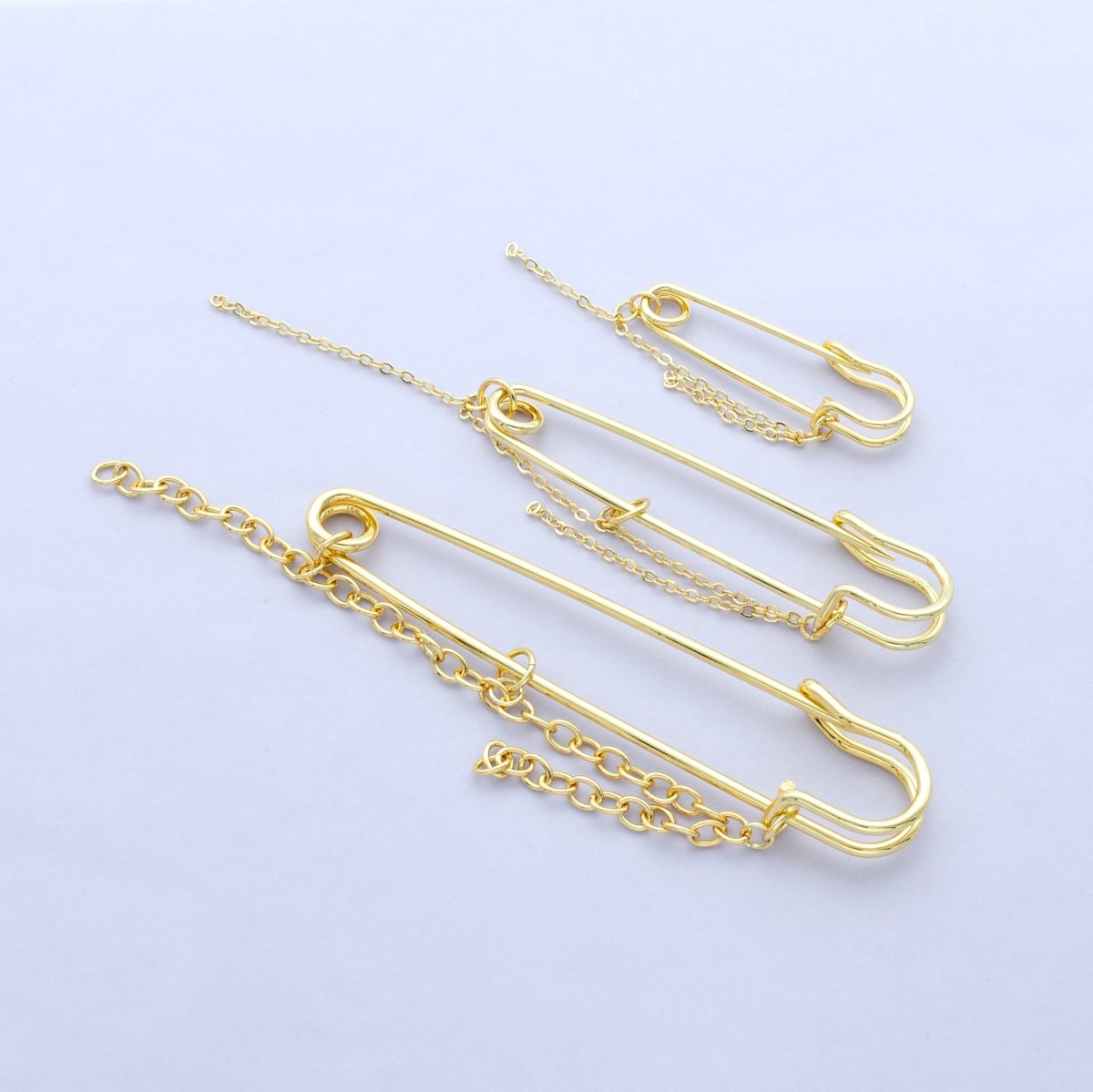 24K Gold Filled 45mm, 75mm, 100mm Chain Drop Safety Pin Brooch Finding | WA-3046 ~ WA-3048
