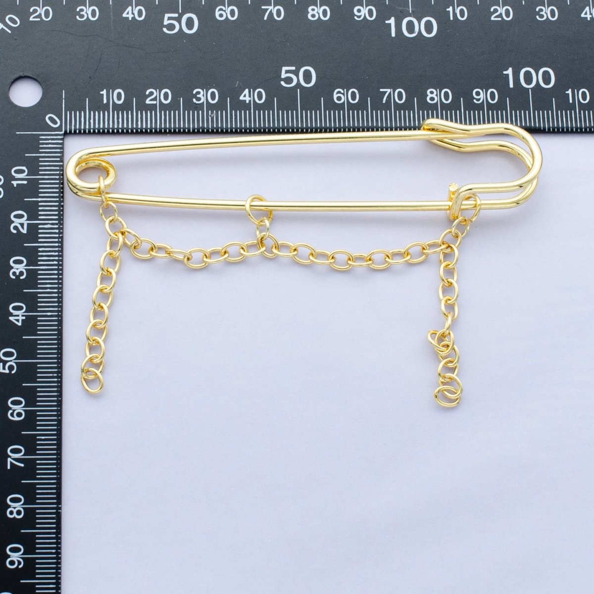 24K Gold Filled 45mm, 75mm, 100mm Chain Drop Safety Pin Brooch Finding | WA-3046 ~ WA-3048