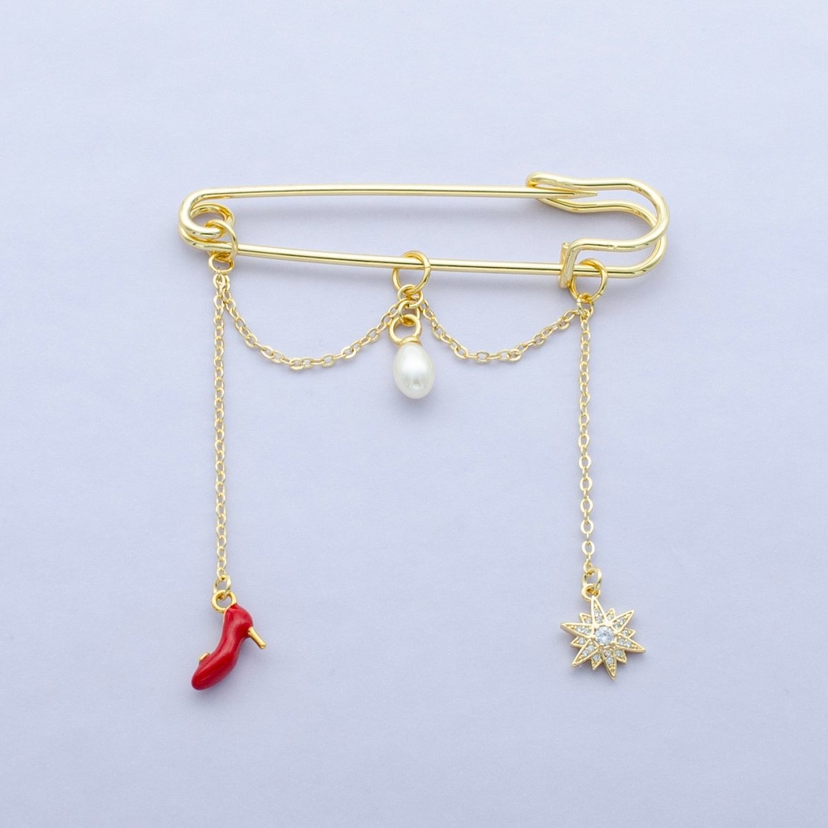 24K Gold Filled 45mm, 75mm, 100mm Chain Drop Safety Pin Brooch Finding | WA-3046 ~ WA-3048