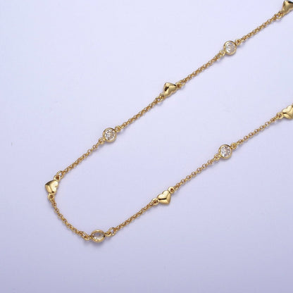 24K Gold Filled 4.5mm Heart Cubic Zirconia Unfinished Designed Chain | ROLL-877
