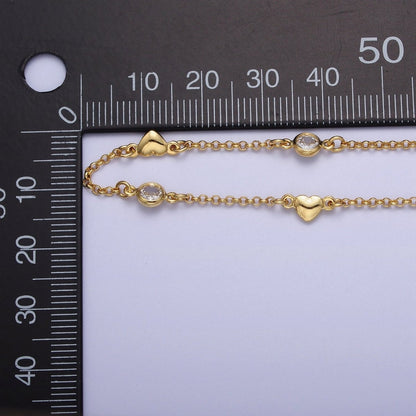 24K Gold Filled 4.5mm Heart Cubic Zirconia Unfinished Designed Chain | ROLL-877