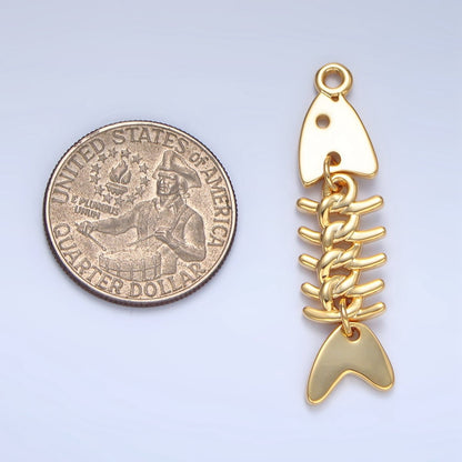 24K Gold Filled 45mm Minimalist Fish Skeleton Multidimensional Charm | X848