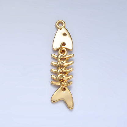 24K Gold Filled 45mm Minimalist Fish Skeleton Multidimensional Charm | X848