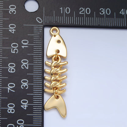 24K Gold Filled 45mm Minimalist Fish Skeleton Multidimensional Charm | X848