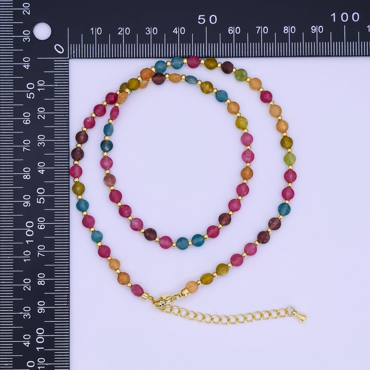 24K Gold Filled 4.5mm Multicolor Natural Gemstone Round Bead 17 Inch Necklace | WA-3151