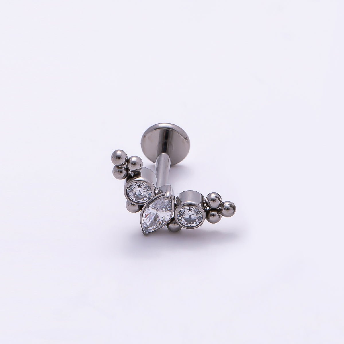 Titanium 4mm Clear CZ Marquise Round Bubble Single Cartilage Piercing Flat Back Stud in Gold &amp; Silver | BJ-00057 BJ-00058