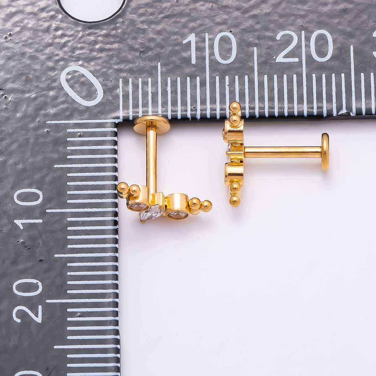 Titanium 4mm Clear CZ Marquise Round Bubble Single Cartilage Piercing Flat Back Stud in Gold &amp; Silver | BJ-00057 BJ-00058