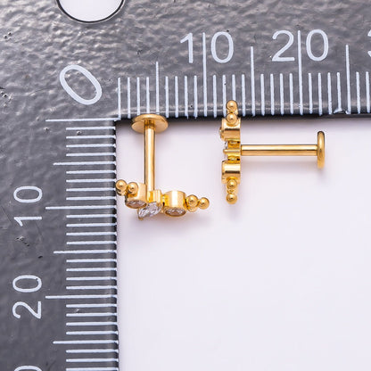 Titanium 4mm Clear CZ Marquise Round Bubble Single Cartilage Piercing Flat Back Stud in Gold &amp; Silver | BJ-00057 BJ-00058