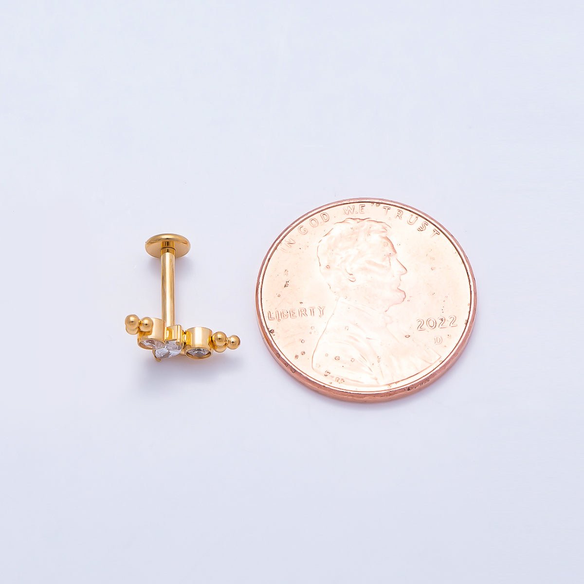 Titanium 4mm Clear CZ Marquise Round Bubble Single Cartilage Piercing Flat Back Stud in Gold &amp; Silver | BJ-00057 BJ-00058