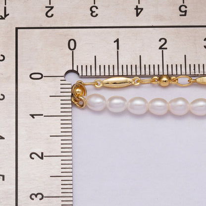 24K Gold Filled 4mm Half Shell Pearl Geometric Chain 16 Inch Necklace w. Extender | WA-04279