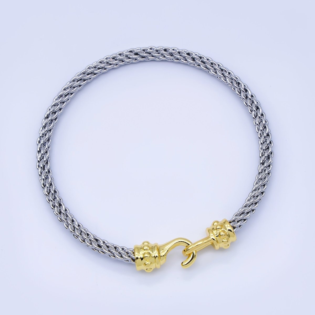 24K Gold Filled 4mm Twisted Rope Mixed Metal Bangle Bracelet Men Woman Jewelry | WA-03891
