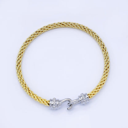 24K Gold Filled 4mm Twisted Rope Mixed Metal Bangle Bracelet Men Woman Jewelry | WA-03891