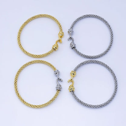 24K Gold Filled 4mm Twisted Rope Mixed Metal Bangle Bracelet Men Woman Jewelry | WA-03891