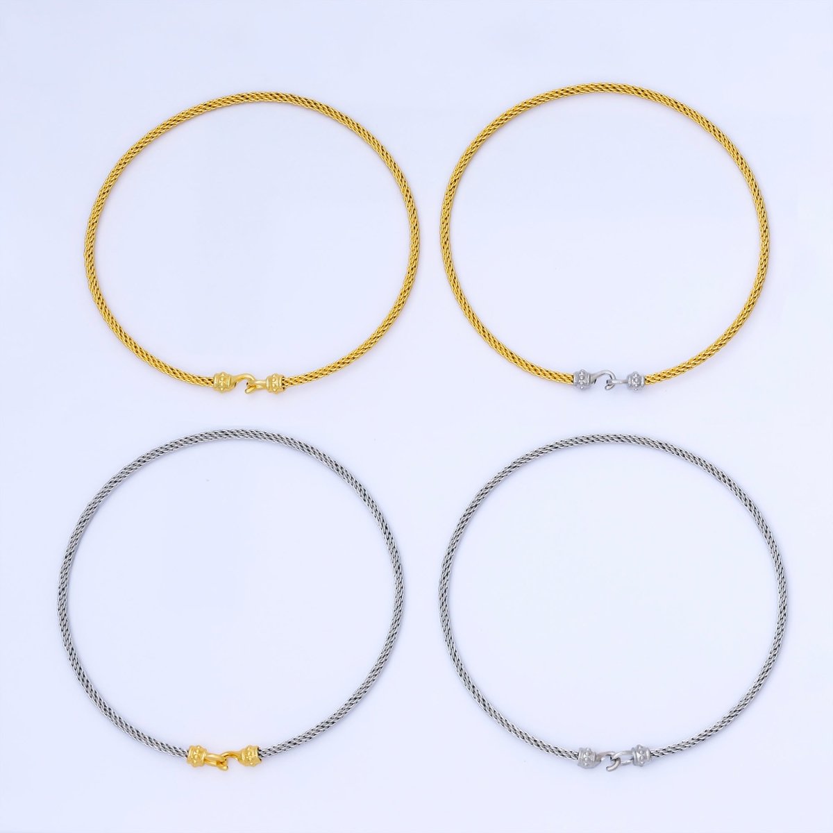 24K Gold Filled 4mm Twisted Rope Mixed Metal Necklace | WA-3898