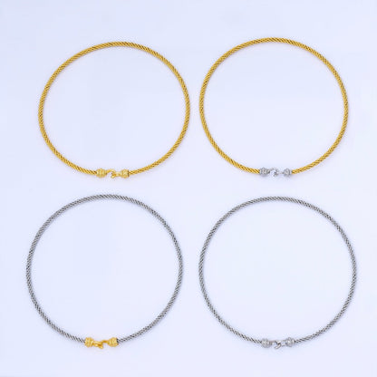 24K Gold Filled 4mm Twisted Rope Mixed Metal Necklace | WA-3898