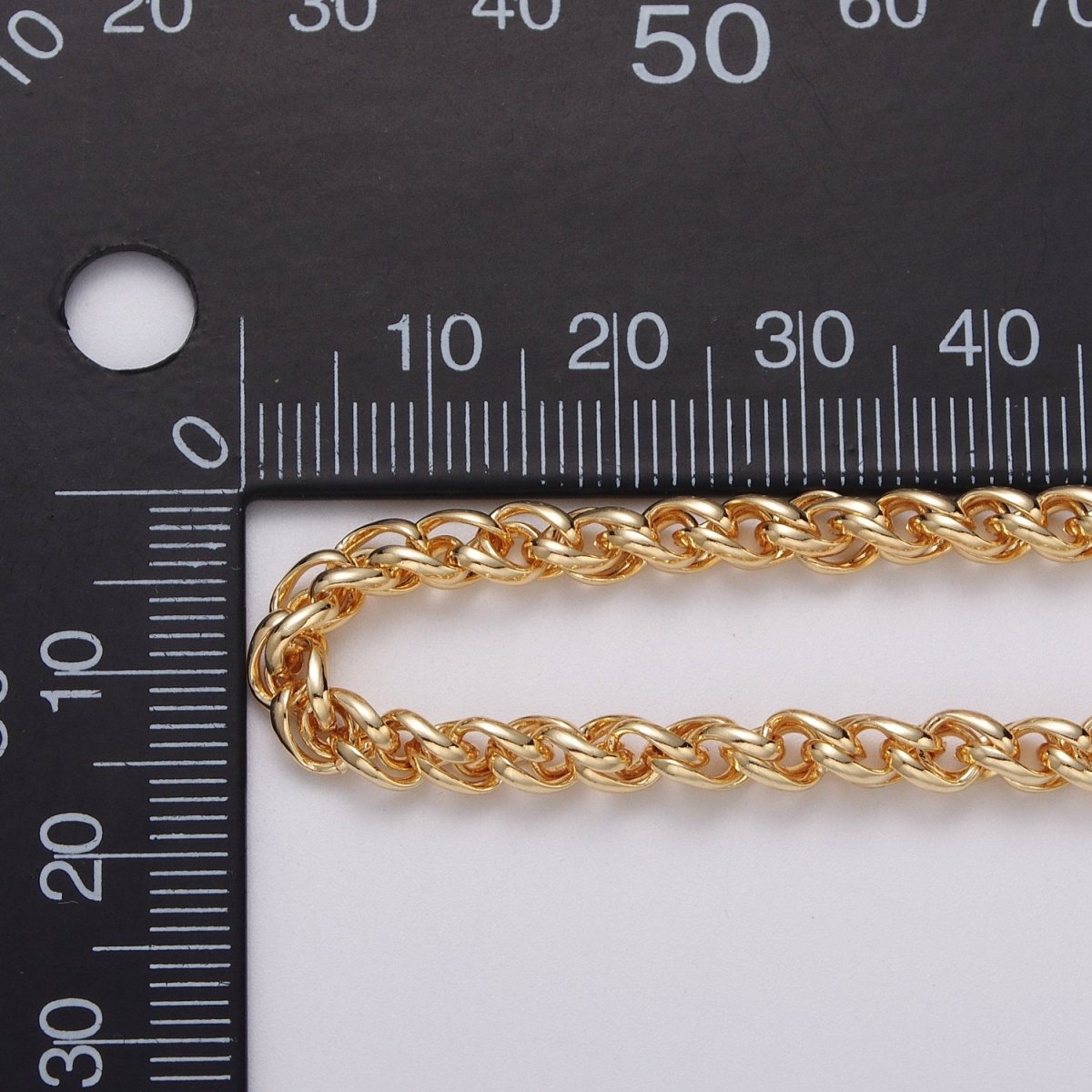 24K Gold Filled 4mm Wheat Statement Double Link Unfinished Chain by Yard in Gold &amp; Silver | ROLL-1045, ROLL-1079 Clearance Pricing