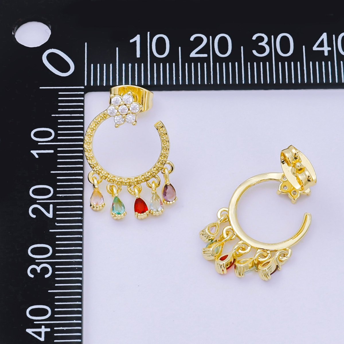 Flower 5-Teardrop Colorful Multicolor &amp; Micro Paved CZ Studs Earrings in Gold &amp; Silver | AJ-103 AJ-117