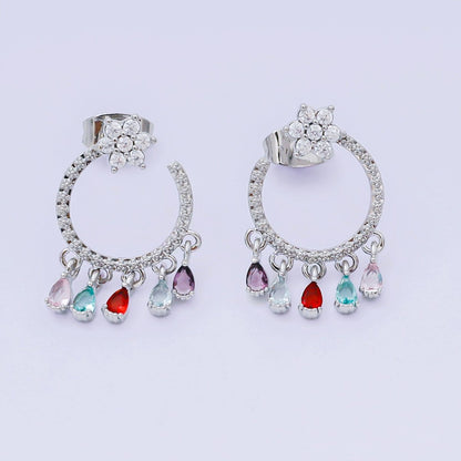 Flower 5-Teardrop Colorful Multicolor &amp; Micro Paved CZ Studs Earrings in Gold &amp; Silver | AJ-103 AJ-117