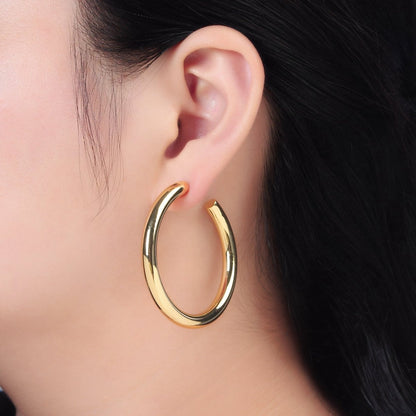 24K Gold Filled 50mm Minimalist C-Shaped Hoop Earrings in Gold &amp; Silver | AD715 AD716