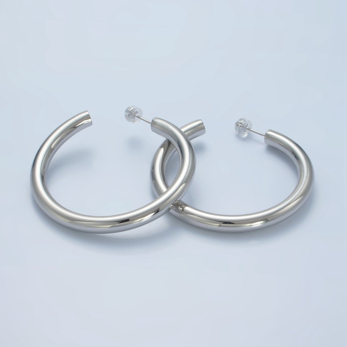 24K Gold Filled 50mm Minimalist C-Shaped Hoop Earrings in Gold &amp; Silver | AD715 AD716