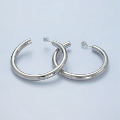 24K Gold Filled 50mm Minimalist C-Shaped Hoop Earrings in Gold &amp; Silver | AD715 AD716