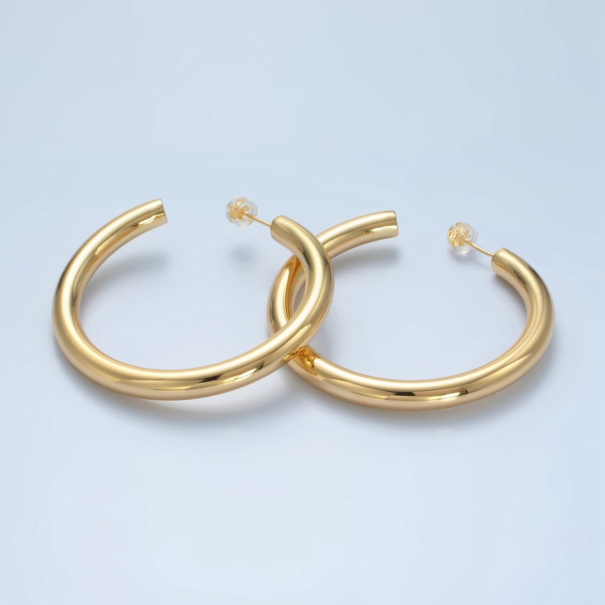24K Gold Filled 50mm Minimalist C-Shaped Hoop Earrings in Gold &amp; Silver | AD715 AD716