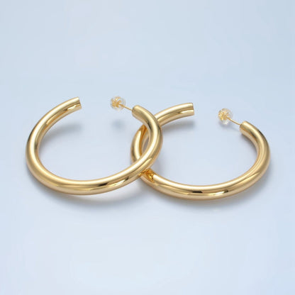 24K Gold Filled 50mm Minimalist C-Shaped Hoop Earrings in Gold &amp; Silver | AD715 AD716