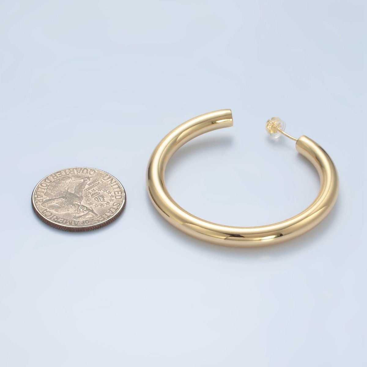 24K Gold Filled 50mm Minimalist C-Shaped Hoop Earrings in Gold &amp; Silver | AD715 AD716