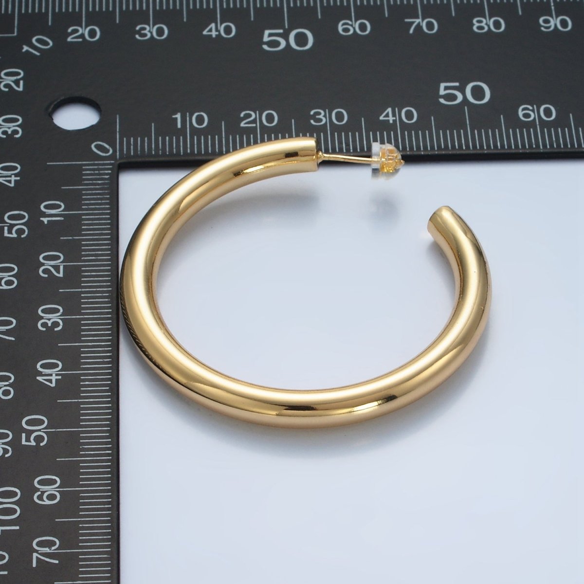 24K Gold Filled 50mm Minimalist C-Shaped Hoop Earrings in Gold &amp; Silver | AD715 AD716