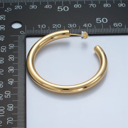 24K Gold Filled 50mm Minimalist C-Shaped Hoop Earrings in Gold &amp; Silver | AD715 AD716