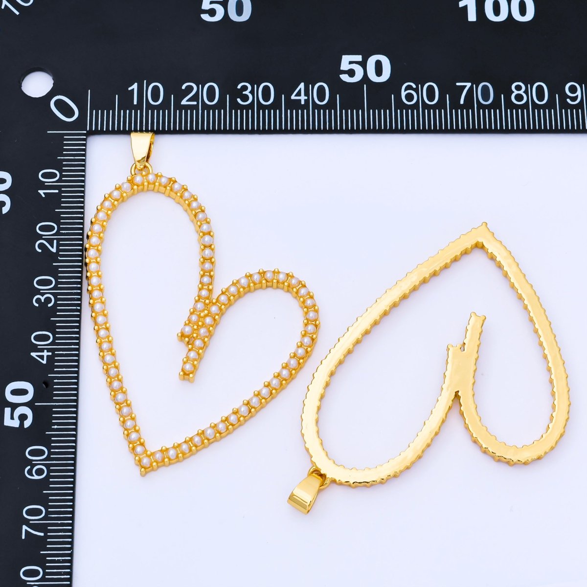 24K Gold Filled 50mm Shell Pearl Micro Paved Open Heart Pendant | AA1663