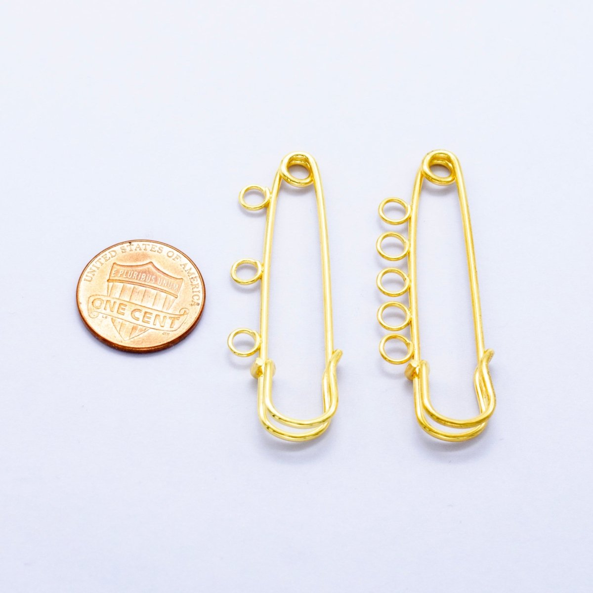 24K Gold Filled 50mm Triple, Multiple Loop Safety Pin Brooch Bag Charm Finding | Z1074 Z1075