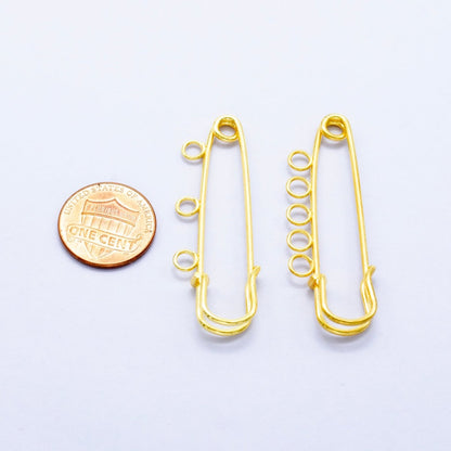 24K Gold Filled 50mm Triple, Multiple Loop Safety Pin Brooch Bag Charm Finding | Z1074 Z1075