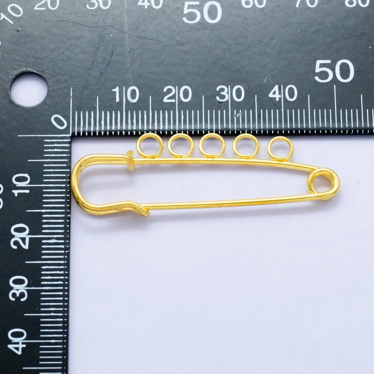 24K Gold Filled 50mm Triple, Multiple Loop Safety Pin Brooch Bag Charm Finding | Z1074 Z1075